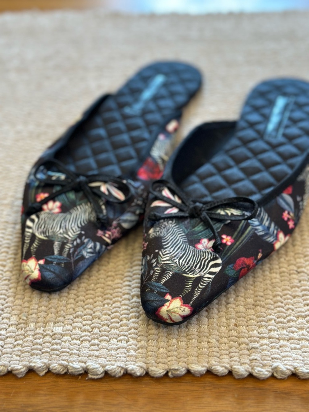 Banana Republic Black Floral Zebra Pointed Slip-On Flats